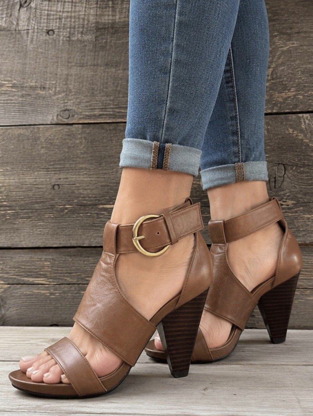 Me Too NEW Dixie Indie Boho Cognac Leather Ankle Strap Heeles Sandals 7M